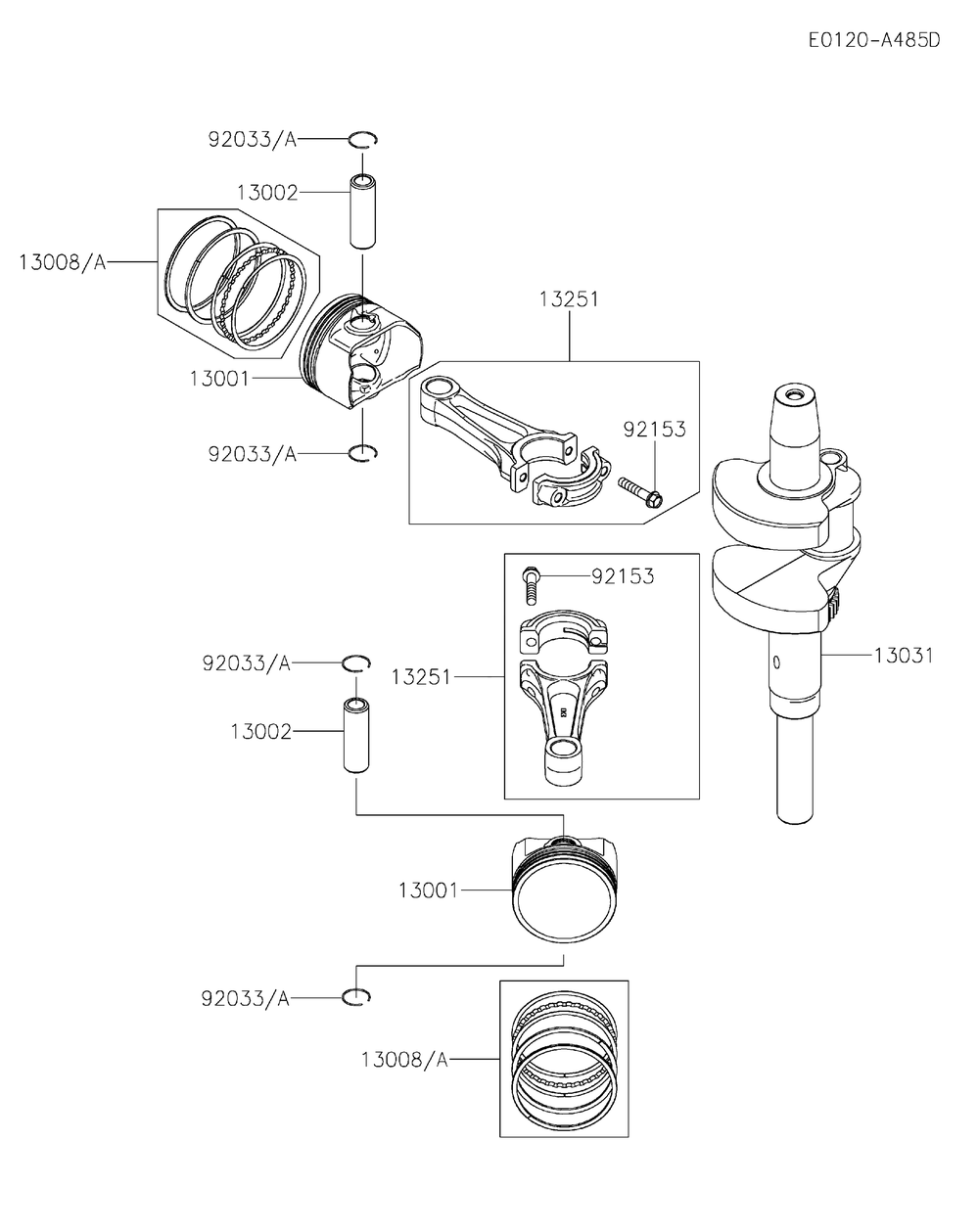Piston And Crankshaft Diagram and Parts List for FX801V-DS25  Cub Cadet Lawn Tractor
